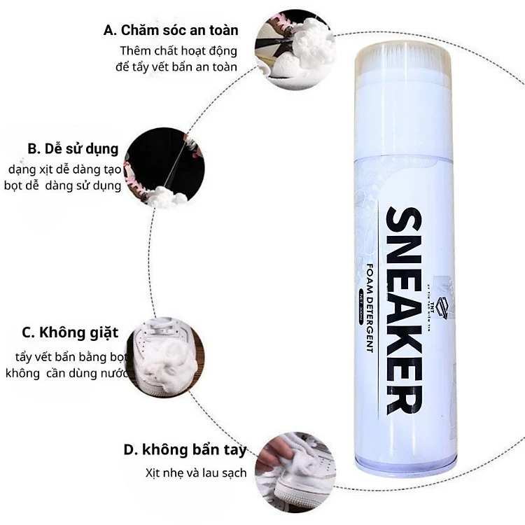 Chai xịt Dung Dịch Vệ Sinh Sneaker 300ml ,Chai Xịt Tạo Bọt Vệ Sinh Giày Cao Cấp Khử Mùi, Tẩy Trắng Giày Dép, Túi Xách Siêu Tốc - Chai xịt vệ sinh giày Sneaker giá sỉ