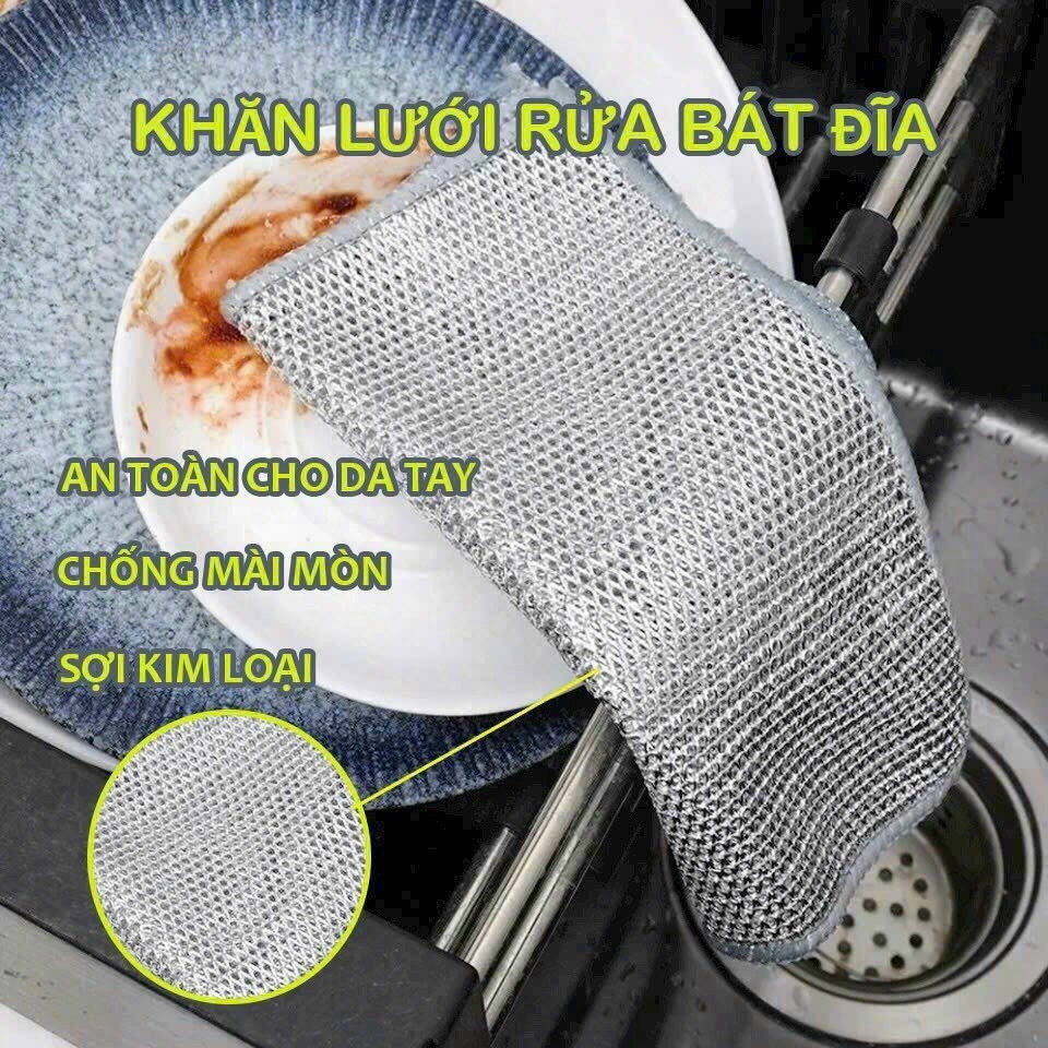 Khăn rửa chén lưới 2 lớp kim loại 20 x 20cm,loại bỏ rỉ sét , làm sạch Nhà bếp , Làm sạch Rag Lò vi sóng, làm sạch bát đĩa - Khăn lưới kim loại giá sỉ