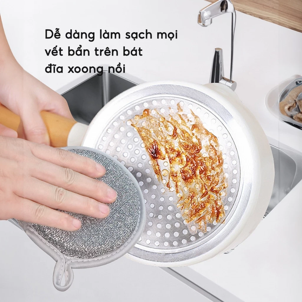 Bùi nhùi sợi kim loại 3 lớp chuyên dụng rửa chén ,bát, đĩa cọ xoong, nồi, chảo - Bùi nhùi ba lớp giá sỉ