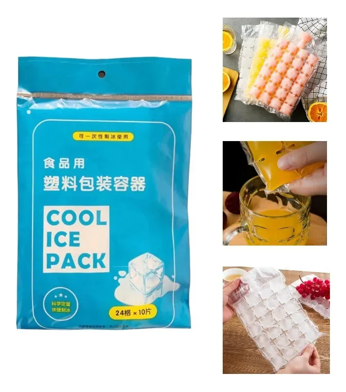 Bịch 10 Túi Làm Kem , Làm Đá Viên, Nước Trái Cây Thiết Kế 24 Ngăn COOL ICE PACK dùng 1 lần - Túi làm đá 24 viên giá sỉ