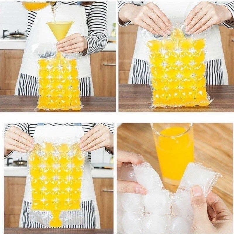 Bịch 10 Túi Làm Kem , Làm Đá Viên, Nước Trái Cây Thiết Kế 24 Ngăn COOL ICE PACK dùng 1 lần - Túi làm đá 24 viên giá sỉ