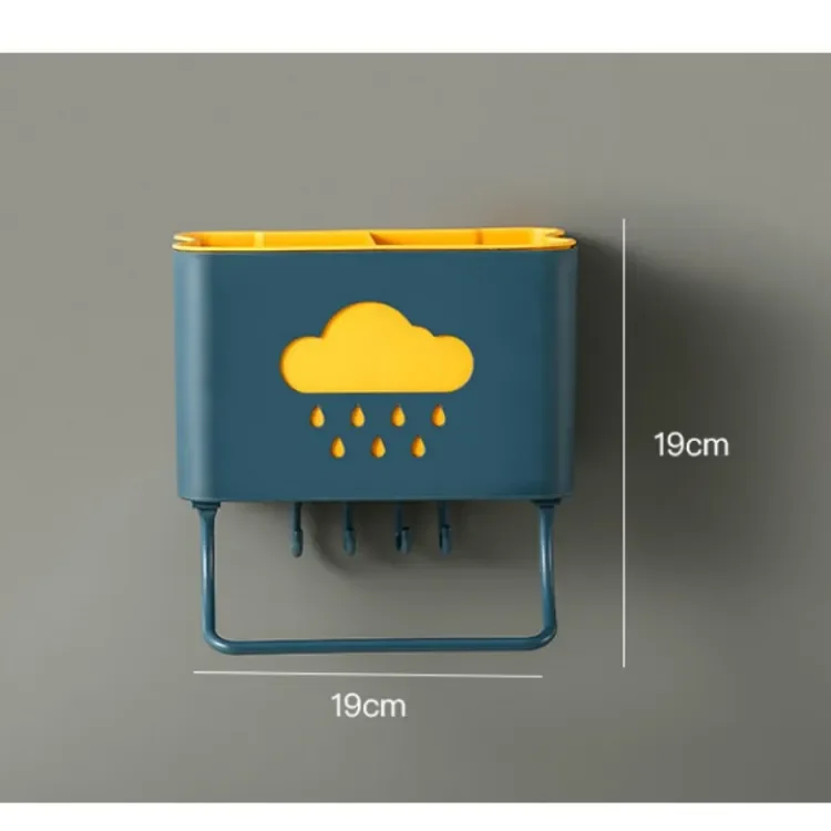 Kệ Đựng Muỗng Đũa Hình Đám Mây Dán Tường Kèm Móc Và Thanh Treo Khăn Thông Minh, Ống Đựng Đũa Muỗng Treo Tường Chắc Chắn Chịu Lực Tốt - Kệ đựng đũa muỗng dán tường giá sỉ