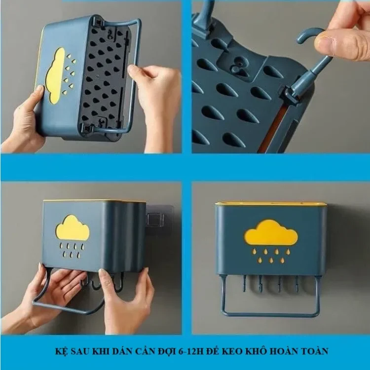 Kệ Đựng Muỗng Đũa Hình Đám Mây Dán Tường Kèm Móc Và Thanh Treo Khăn Thông Minh, Ống Đựng Đũa Muỗng Treo Tường Chắc Chắn Chịu Lực Tốt - Kệ đựng đũa muỗng dán tường giá sỉ