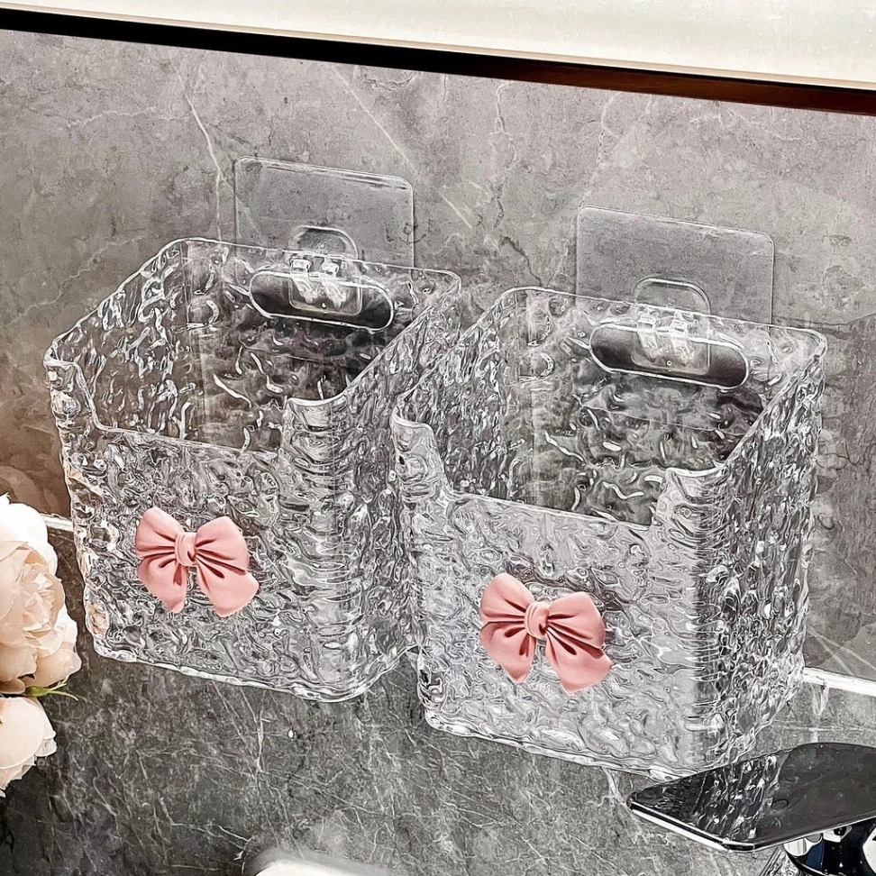 Kệ Nhựa Dán Tường hình Nơ Dễ Thương,Hộp Đựng Mỹ Phẩm Treo Tường Họa Tiết Vân Sóng Cao Cấp - Kệ đựng đồ dán tường vân sóng giá sỉ