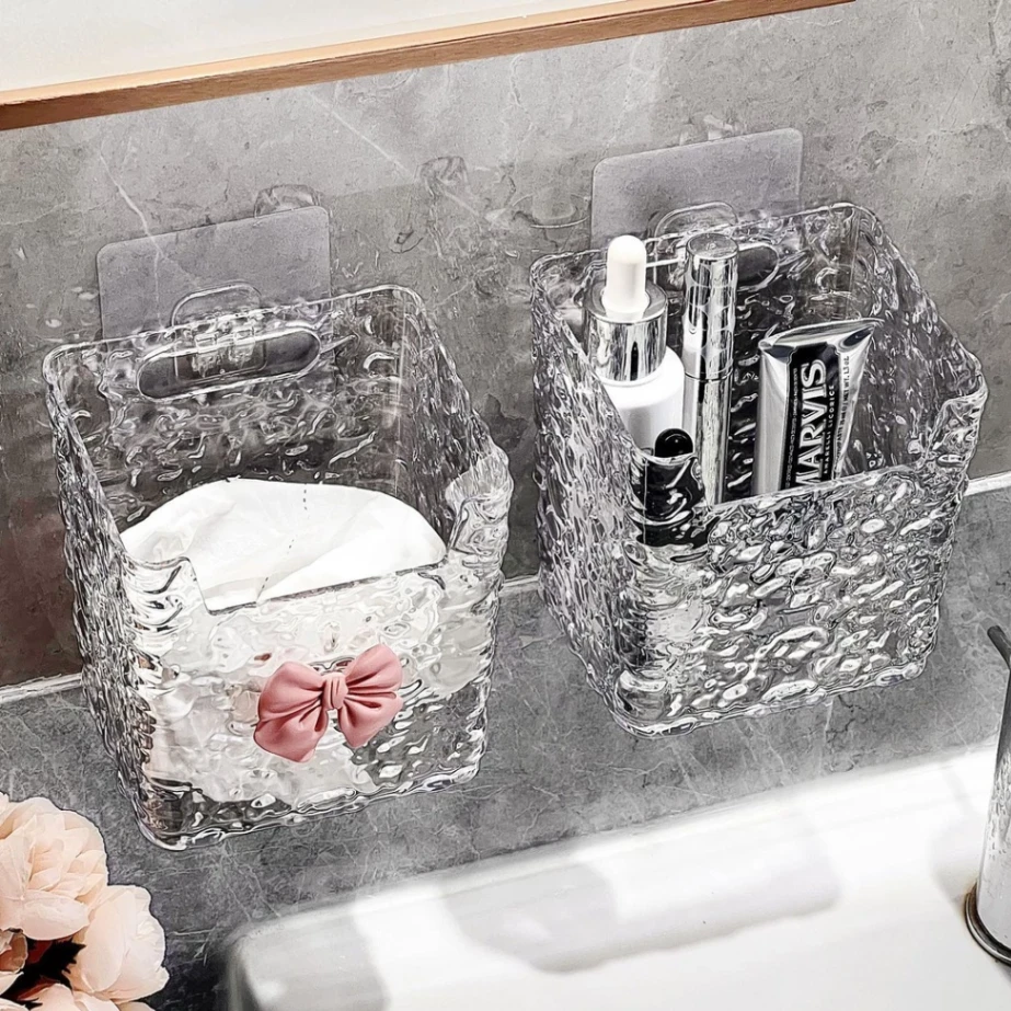 Kệ Nhựa Dán Tường hình Nơ Dễ Thương,Hộp Đựng Mỹ Phẩm Treo Tường Họa Tiết Vân Sóng Cao Cấp - Kệ đựng đồ dán tường vân sóng giá sỉ