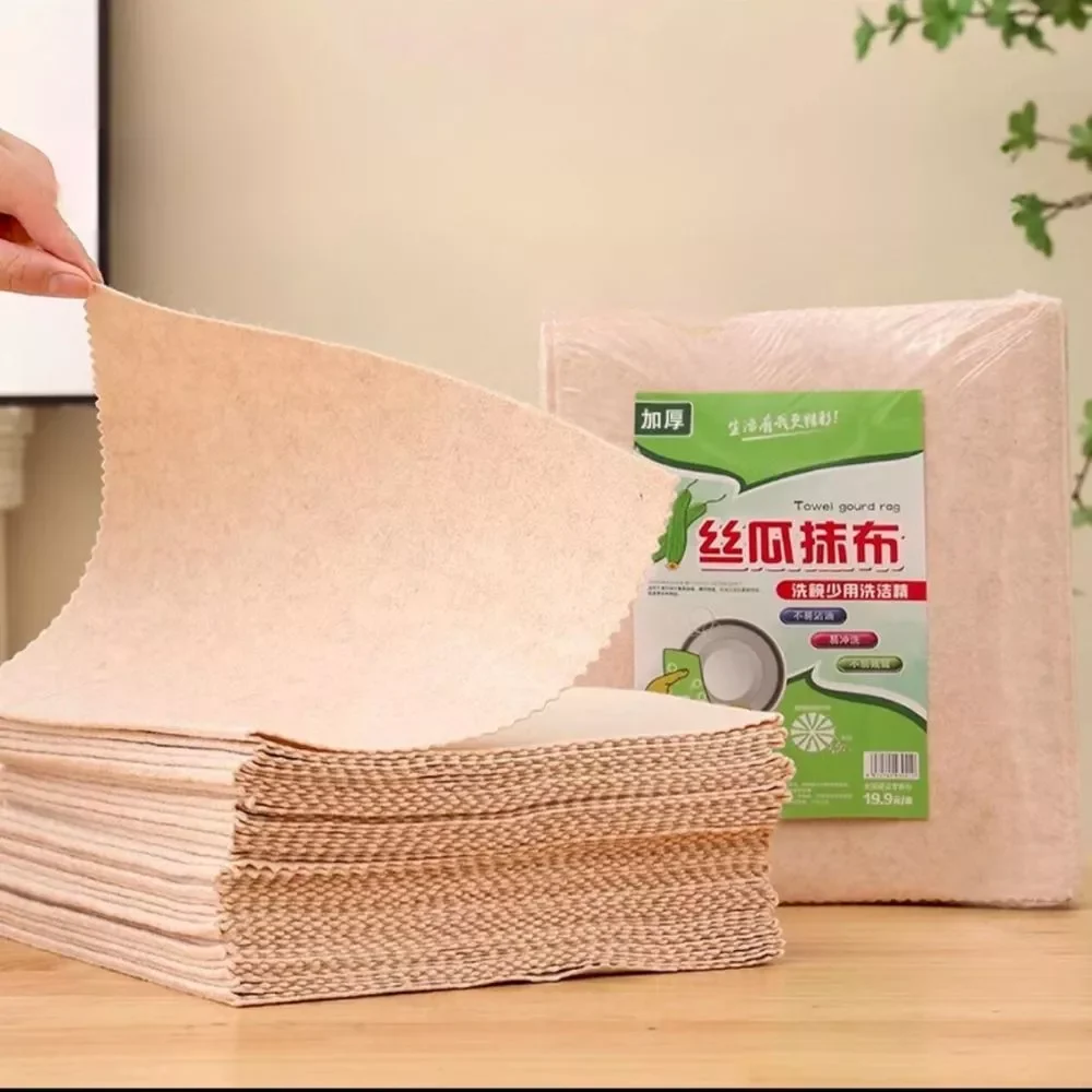 Combo 10 Khăn Lau Chén Dĩa Bằng Xơ Mướp 20x20cm Thấm Hút Tốt Chống Dầu Mỡ Tiện Dụng Cho Nhà Bếp - Túi 10 khăn lau xơ mướp giá sỉ