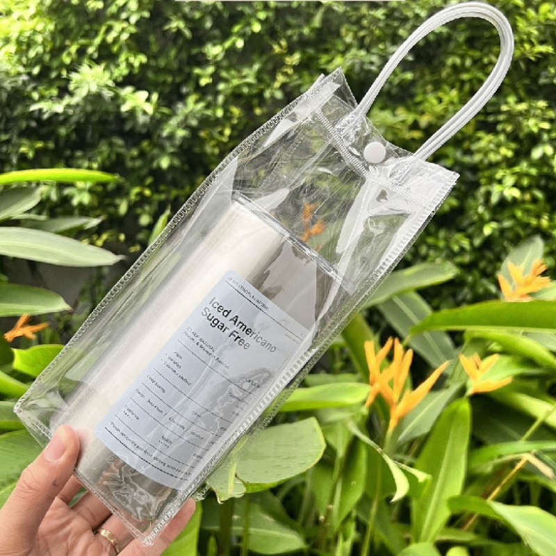 Túi Nhựa Trong Suốt Đựng Bình, Ly Giữ Nhiệt Cao Cấp, Túi Nhựa Trong Suốt Thiết Kế Có Quai Xách Và Nút Bấm Chắc Chắn - Túi nhựa trong suốt giá sỉ