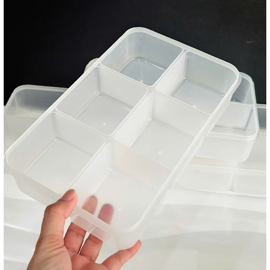 Hộp nhựa chia ngăn đựng thực phẩm loại 6 ngăn15x25x5cm chắc chắn - Hộp nhựa chia thực phẩm 6 ngăn giá sỉ