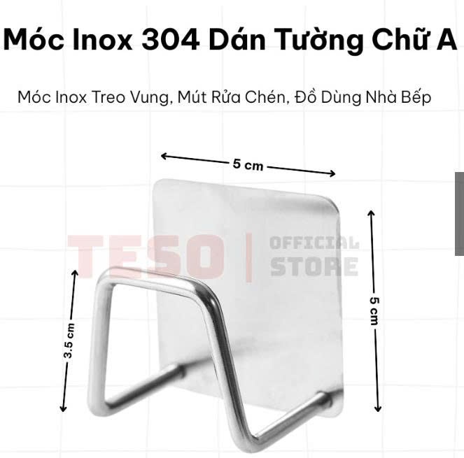 Móc Inox 304 Treo Đồ Dán Tường Chữ A - Móc Inox Treo Vung, Mút Rửa Chén, Đồ Dùng Nhà Bếp