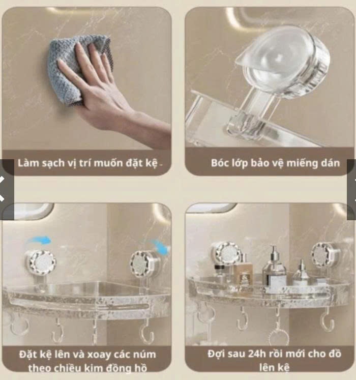 Kệ Góc Tường Nhà Tắm Hút Chân Không MUBI Không Cần Khoan Tường Chịu Lực Tốt Chống Nước
