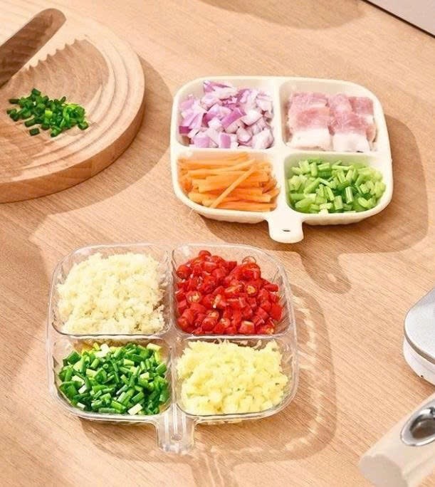 Khay nước chấm NHỰA TRONG, Gia Vị 4 Ngăn, Đĩa Chia Ngăn Nhựa An Toàn Nhà Bếp - Khay nước chấm giá sỉ