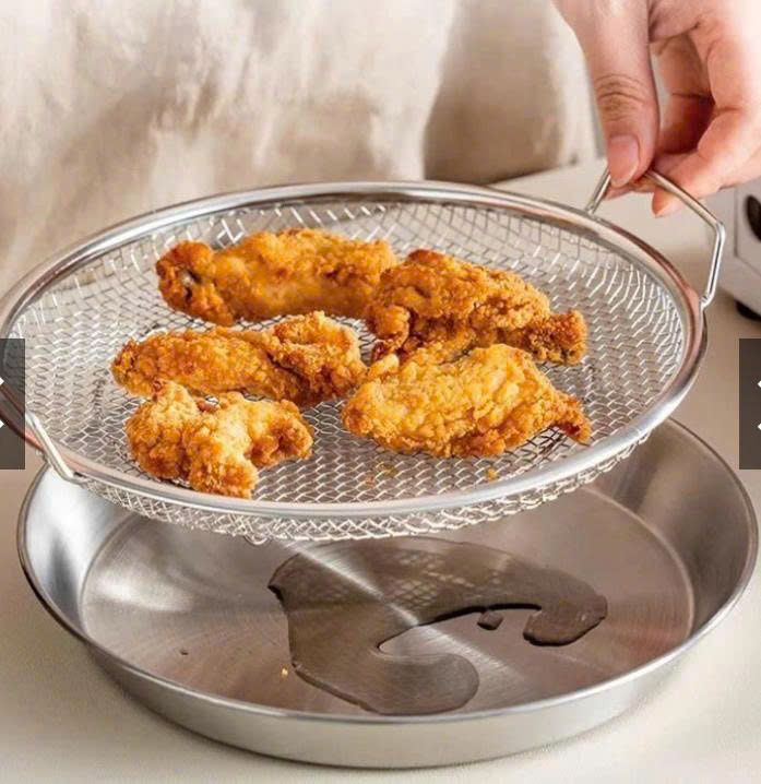 Bộ khay đĩa kèm vỉ lọc dầu inox 18cm dùng đựng đồ chiên, đồ luộc ráo dầu, ráo nước - Khay ráo dầu kèm đĩa giá sỉ