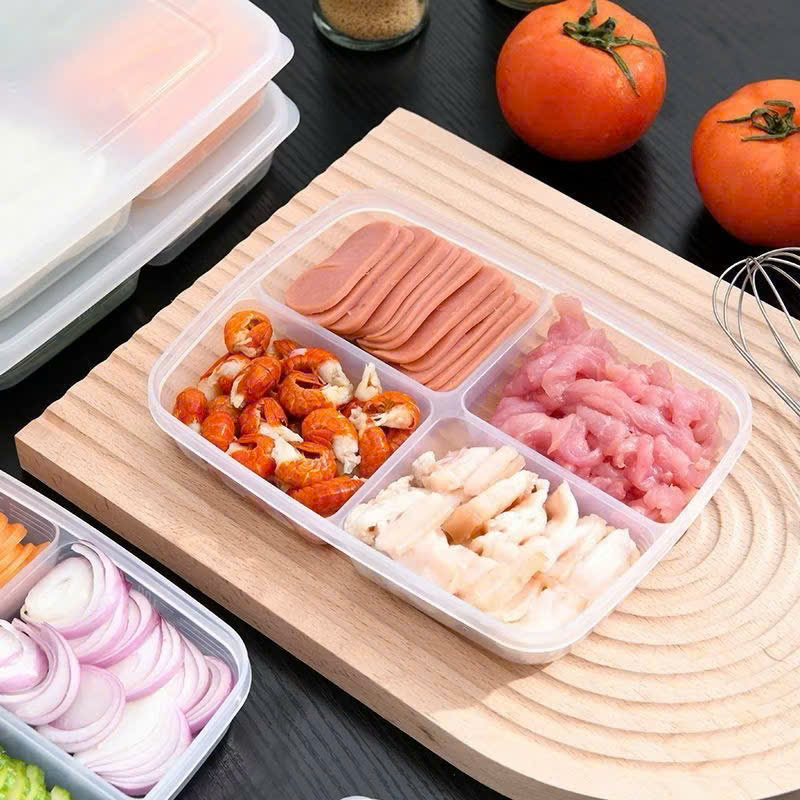 Hộp Chia Thực Phẩm 4 Ngăn - Hộp Nhựa Bảo Quản Thịt Đông Lạnh Tiện Lợi - Hộp nhựa chia TP giá sỉ