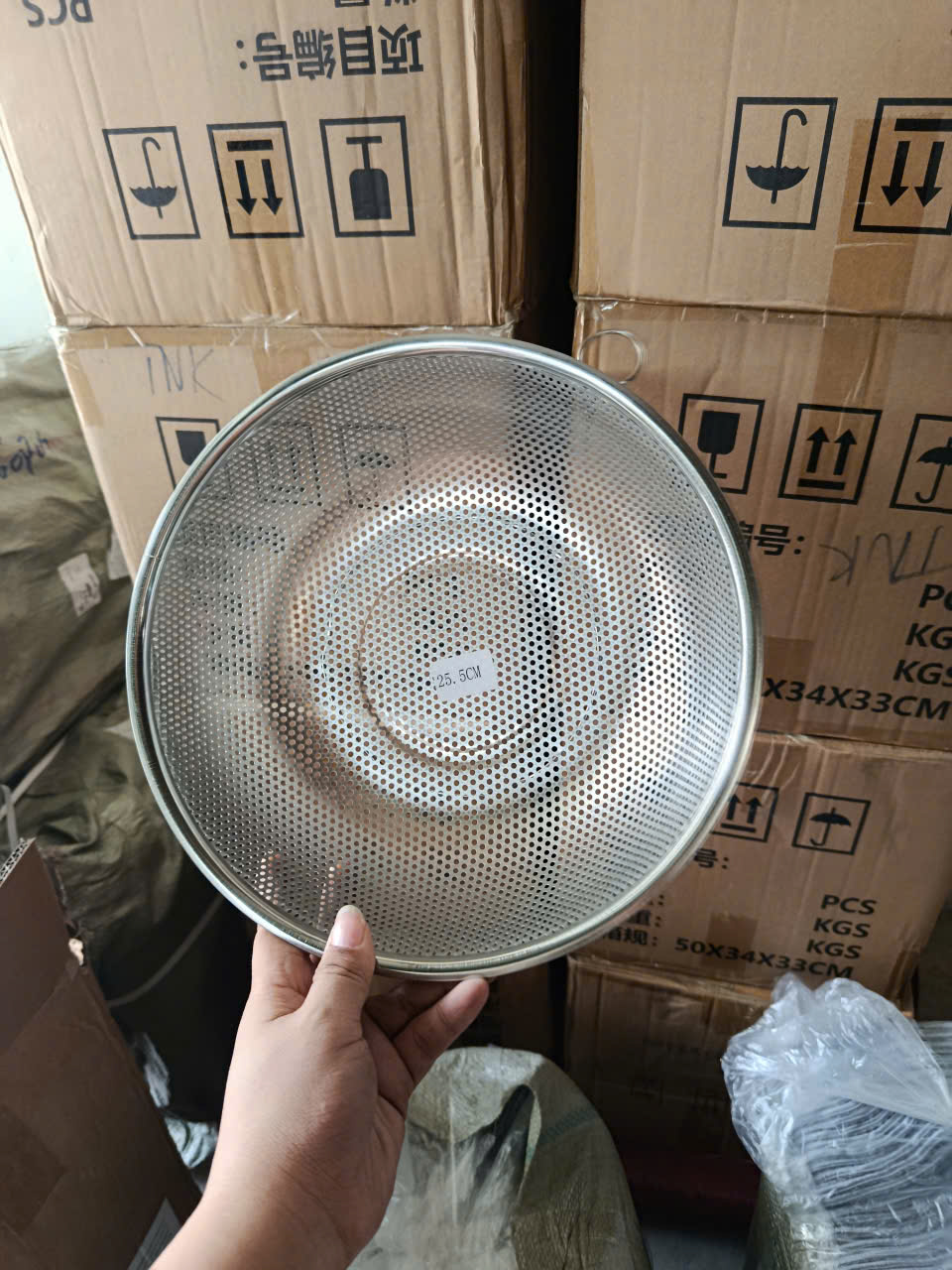 Rổ inox Có quai lỗ nhỏ 25cm, Rá inox đa năng có chân ráo nước vo gạo ...