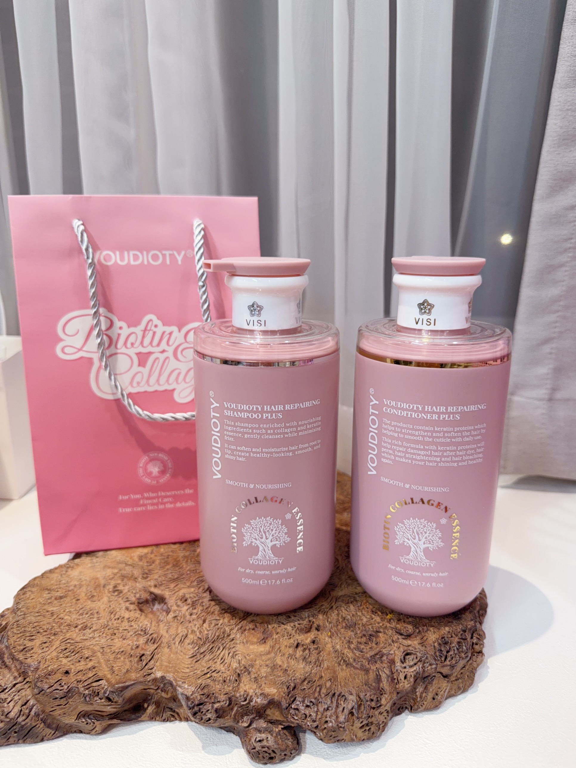 G253 (màu hồng mẫu mới) Cặp gội xả Biotin Collagen Essence Pink 500ml *2 chai