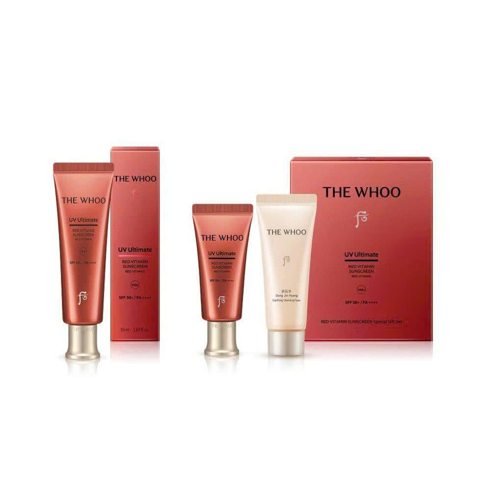 Q778 ( màu đỏ )SET Kem chống nắng The Whoo UV Ultimate Red Vitamin Sunscreen SPF50+/PA++++ (50ml + 25ml ) ( 3sp)