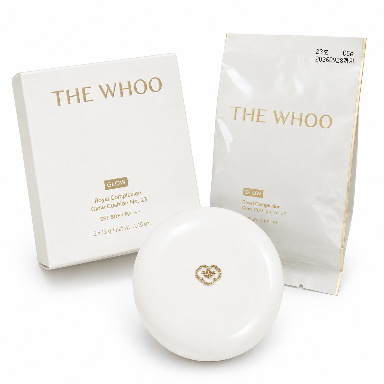 Q958 ( mẫu mới ) Cushion Whoo vàng Royal Complexion Glow Cushion SPF50+/PA+++ ( số 23 ) (date 8/2028 )