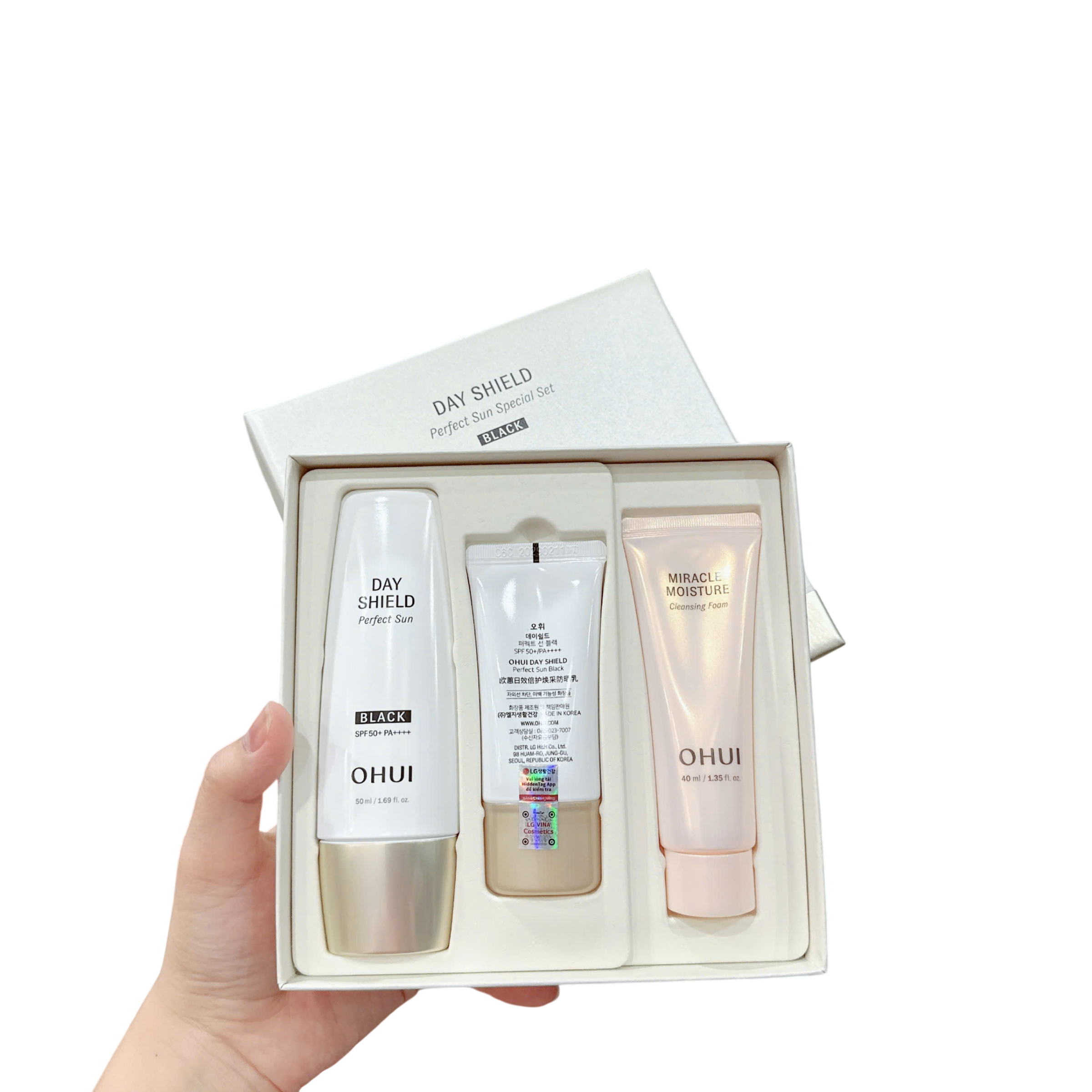S107 set kem chống nắng ohui BLACK 50ml + 30ml tặng srm ohui hồng 3sp ( 2/2029 )