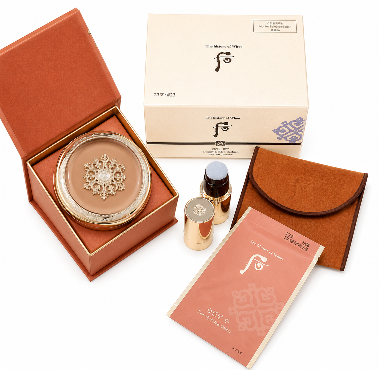 S180 s216(1) Set Cushion tái sinh whoo radiant essence cushion (1 hộp chinh +1 lõi + CỌ + bao nhung ) số 23