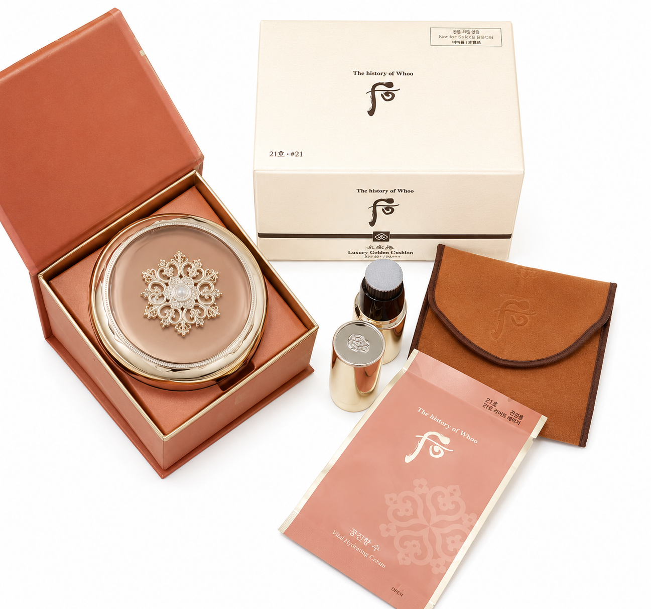 S179 - 216(1) (truyền thống) Set Cushion tái sinh whoo radiant essence cushion (1 hộp chinh +1 lõi + CỌ + bao nhung ) số 21 ( date 4/2029 )