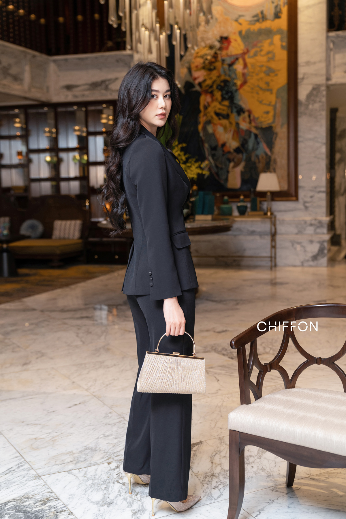Quần suông ống đứng cạp liền_Đen