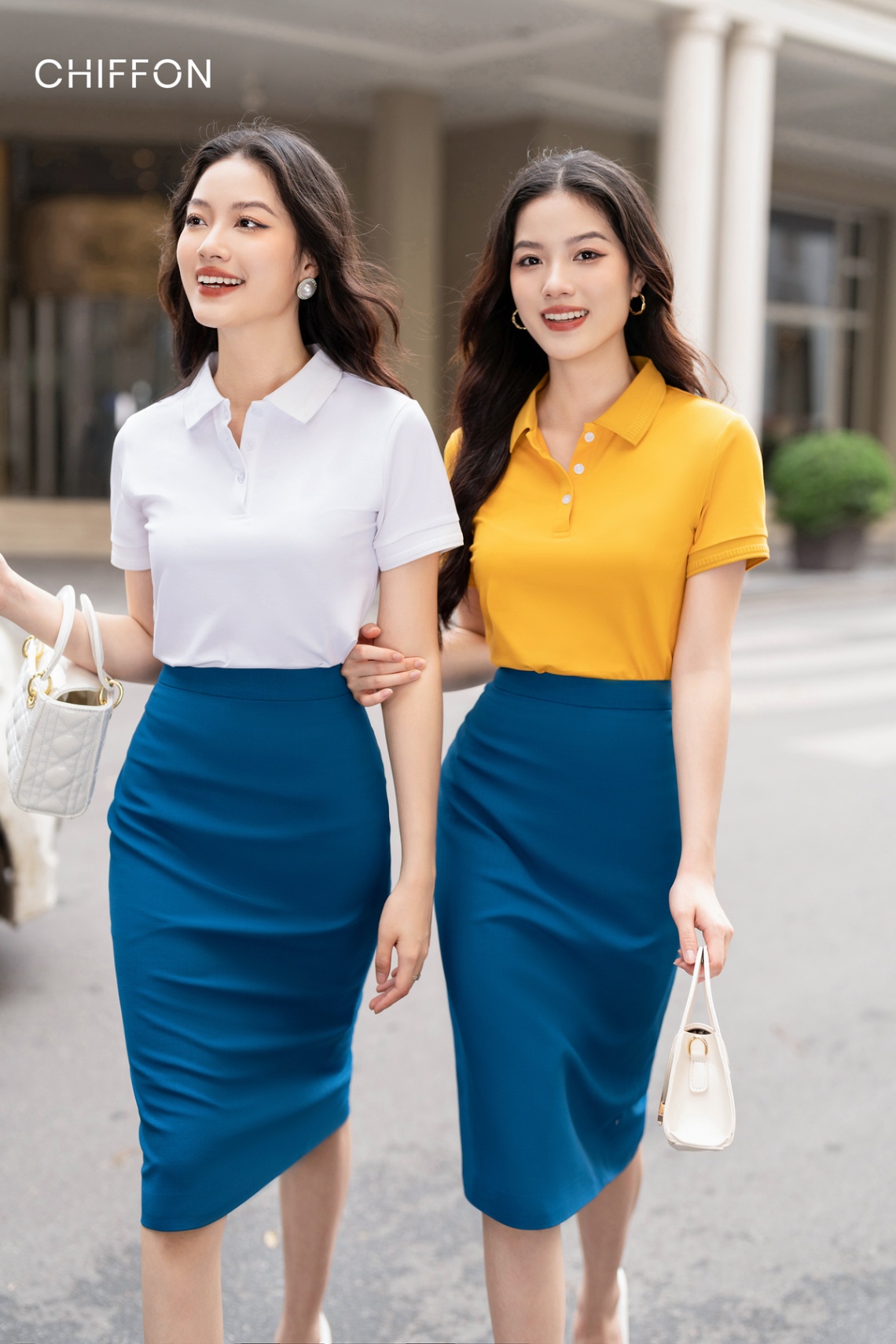 Áo polo CHIFFON mắt chim cổ trơn_Vàng