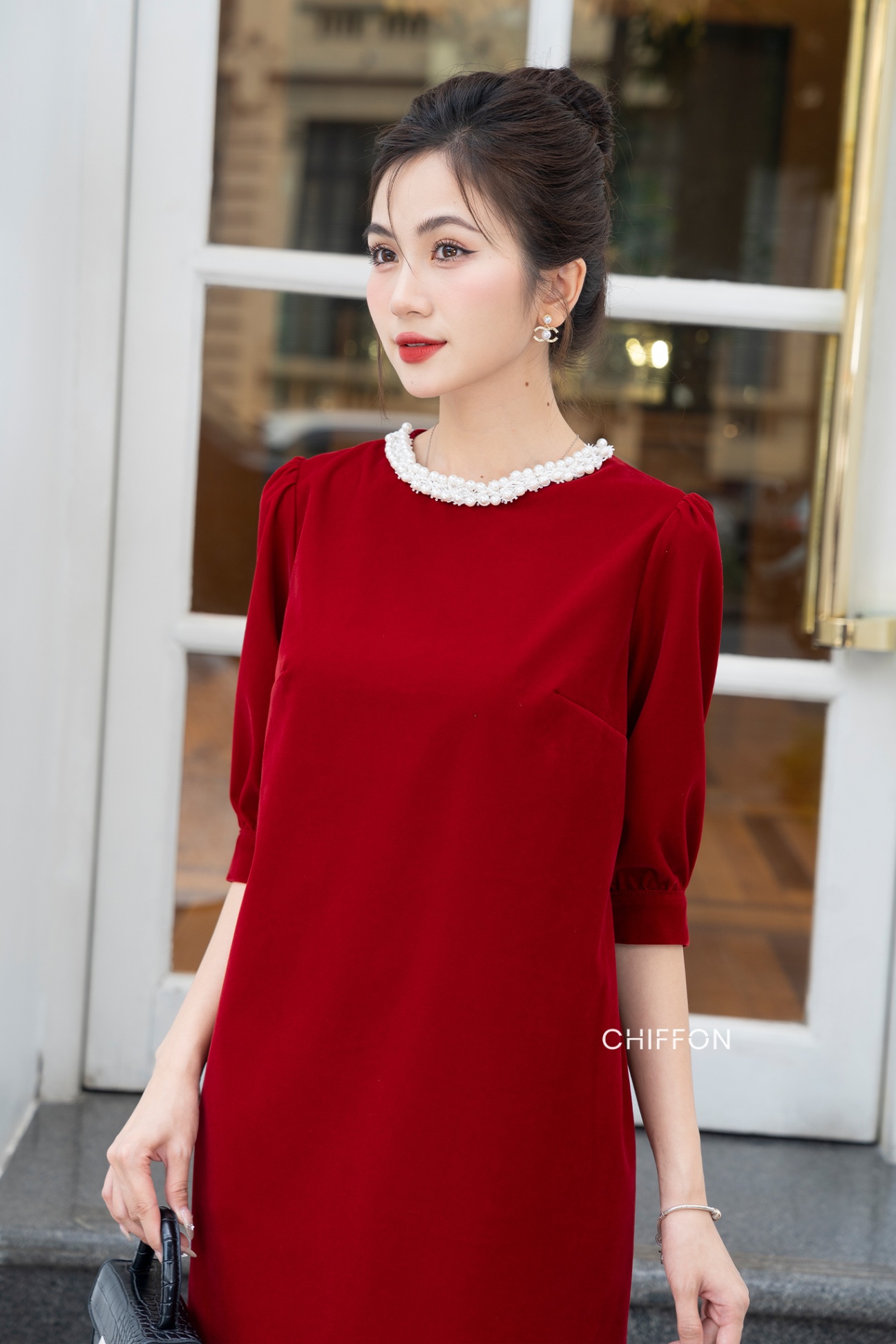 Đầm xòe cổ vuông tay lỡ bồng nhẹ Red Wine | My Way Fashion || Thời trang  thiết kế cao cấp