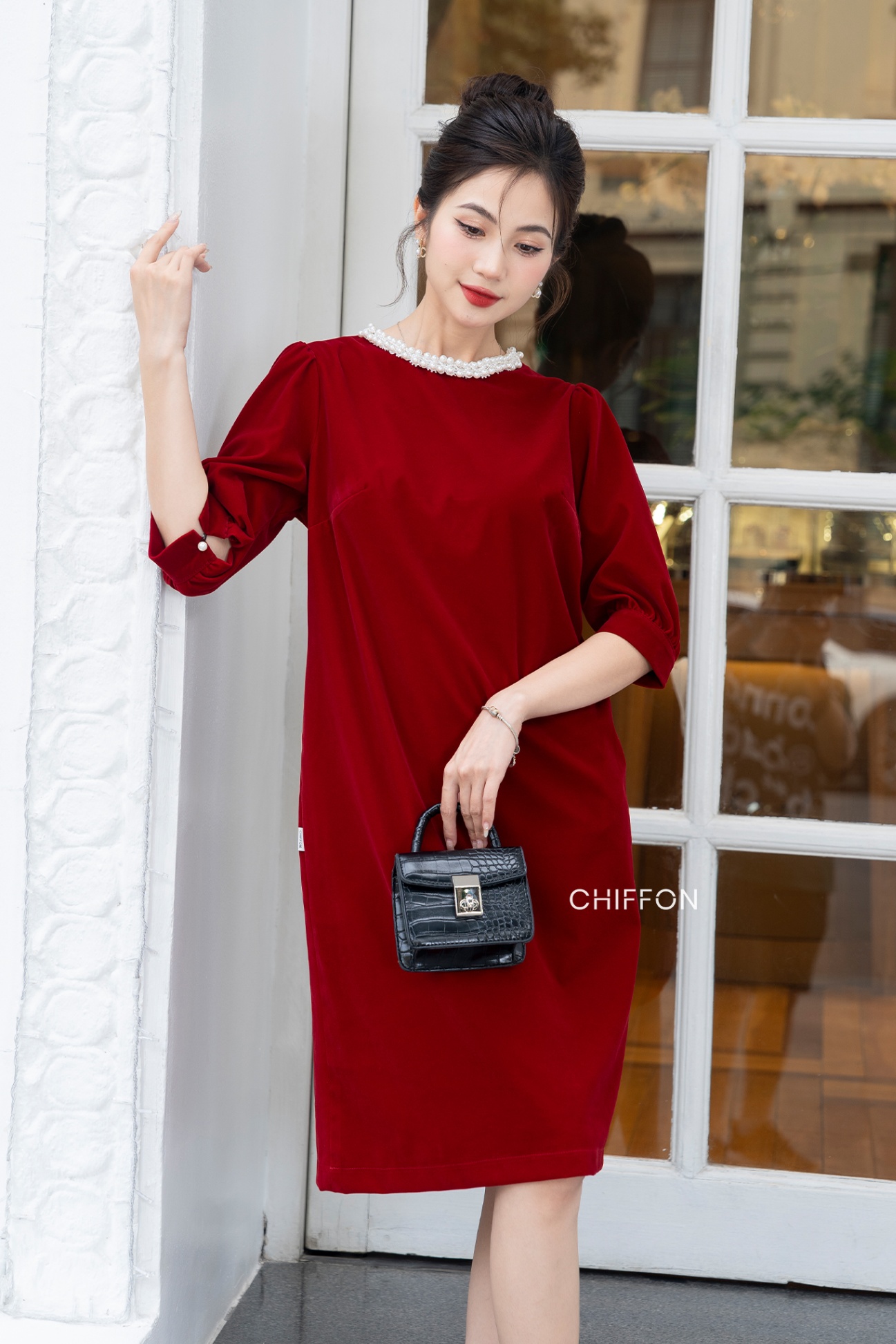 Đầm công sở - Váy dự tiệc chất vải nhung cao cấp , giấu bụng cho em chị -  STefanie | Shopee Việt Nam