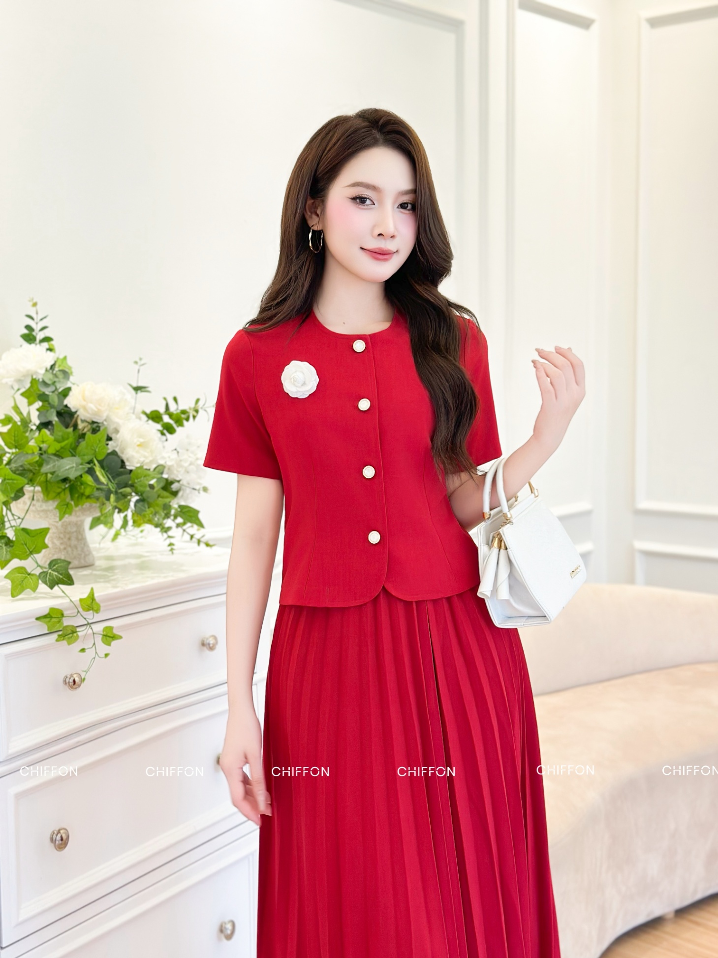 Áo ký giả cổ trơn cúc ngọc