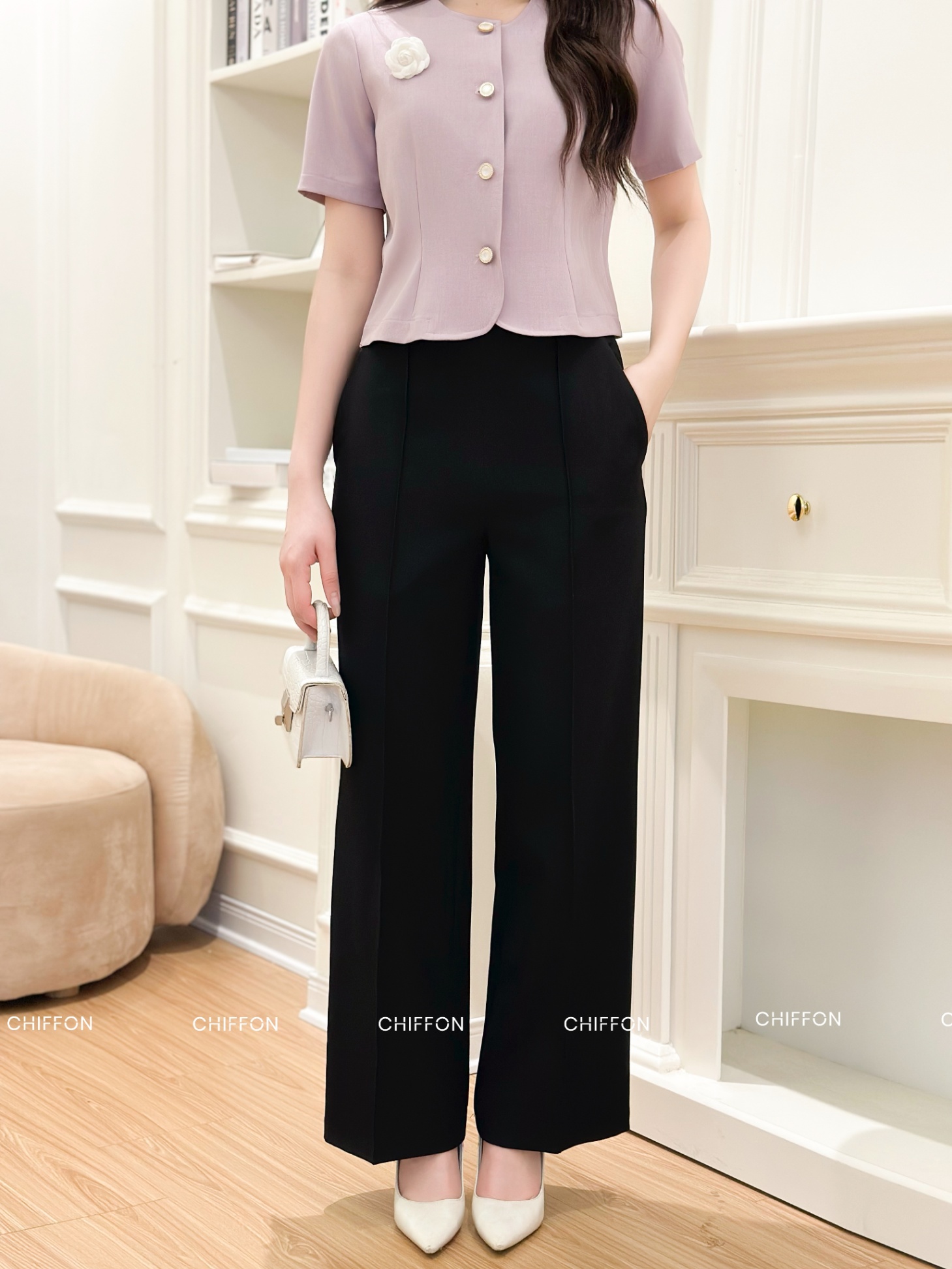 Quần ly gân ống đứng khóa hông