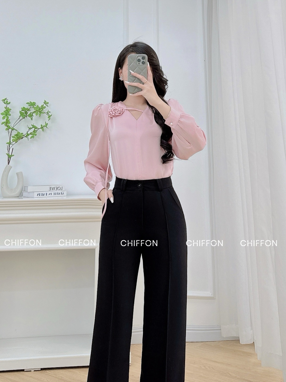 Áo sơ mi hoa dây cổ