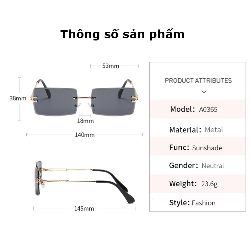 Kính râm thời trang K01, Kính khung cạnh vuông Gradient