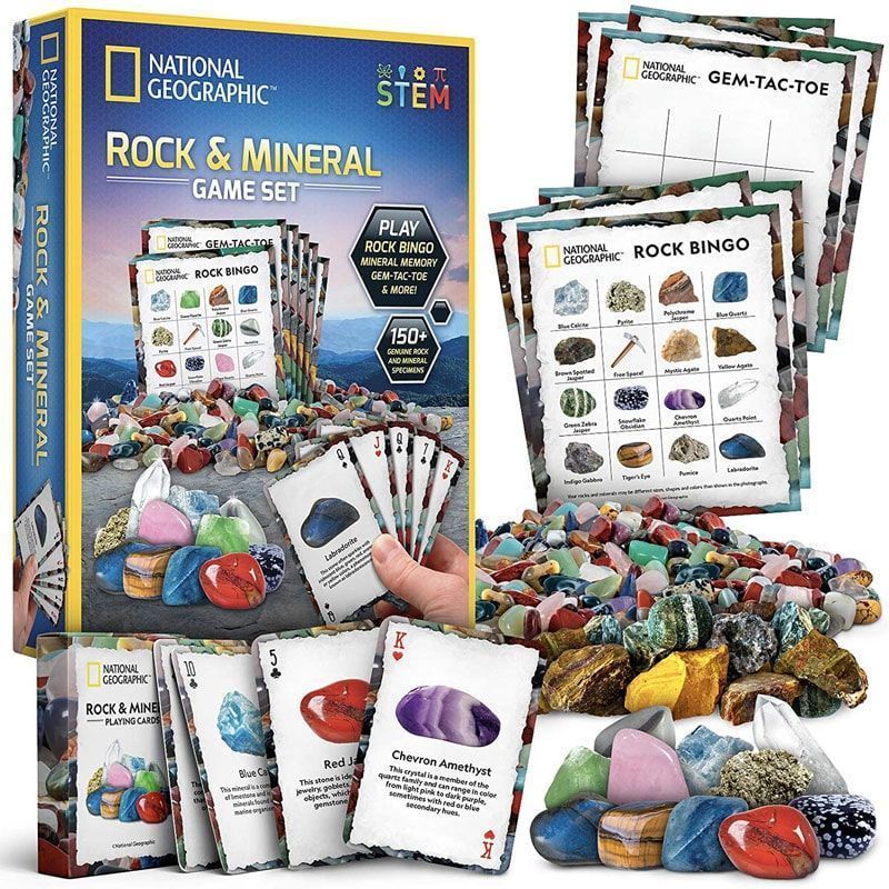 BỘ SƯU TẬP HƠN 150 MẪU ĐÁ VÀ KHOÁNG SẢN CHÍNH HÃNG NATIONAL GEOGRAPHIC KÈM SET BOARDGAME BINGO, CARO, BÀI 52 LÁ ĐỒ CHƠI STEM GIÁO DỤC TUYỆT VỜI CHO TRẺ