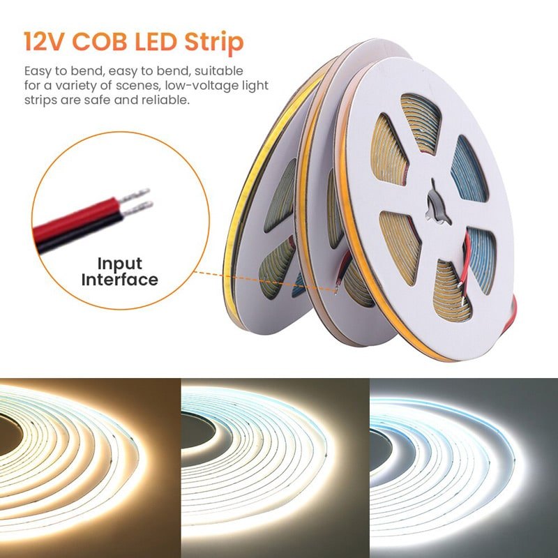 Dây đèn LED COB STRIP | dài 5m dầy 3mm | 12 Vol