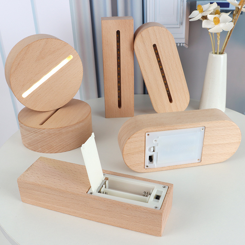 Đế Đèn Mica Gỗ Dùng Pin Tiểu AAA