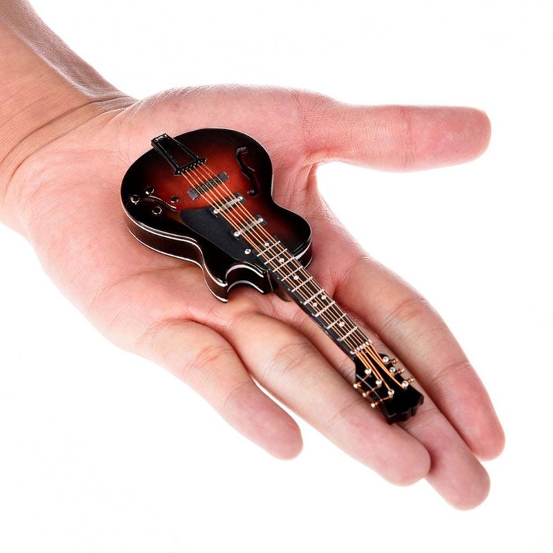 Mô hình trang trí dụng cụ âm nhạc - cây đàn guitar 10cm kèm hộp và đế dựng