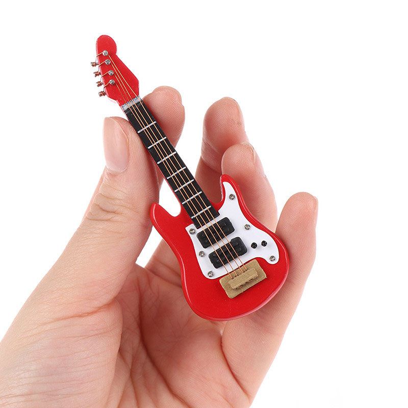 Mô hình trang trí dụng cụ âm nhạc - cây đàn guitar 10cm kèm hộp và đế dựng