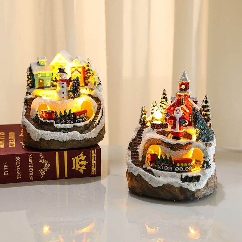 Tượng trang trí giáng sinh hang đá xe lửa chạy quanh ông già noel