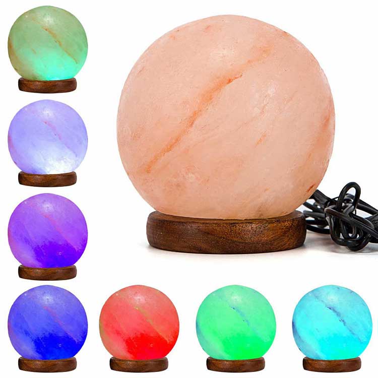 Đèn đá muối Himalaya hình cầu led 7 màu (salt lamp night light colorful led)