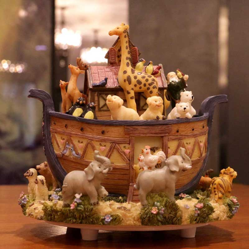 Hộp Âm Nhạc con Tàu Noah Giai điệu bài Canon ( Noah's Ark Rotating Music Box, Animal World Resin Home Decoration with Canon's Melody, Creative Gift Toys)