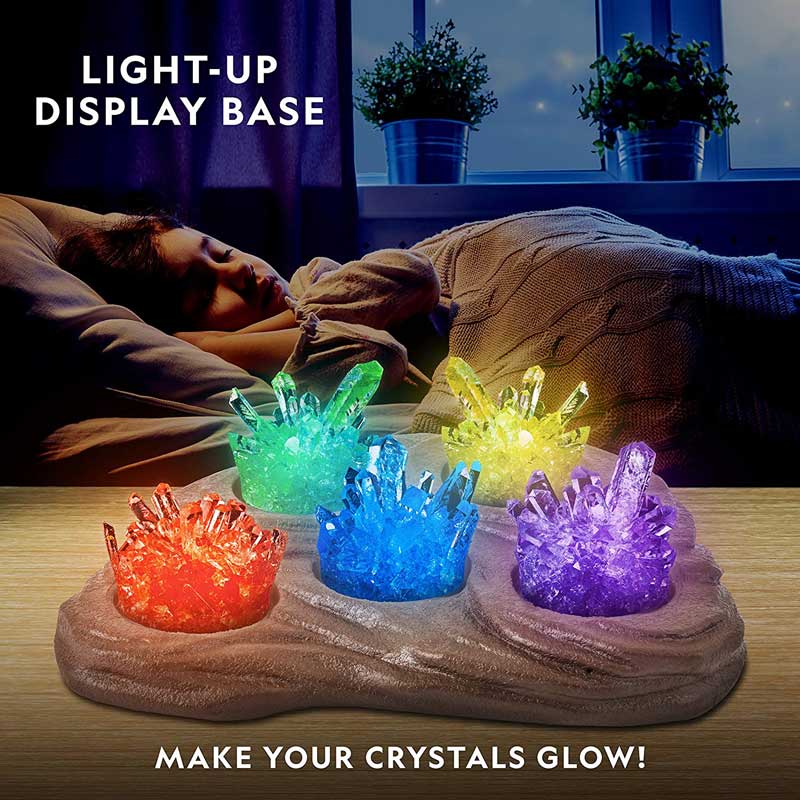 Bộ nuôi trồng tinh thể kèm đế đèn chính hãng NATIONAL GEOGRAPHIC Mega Crystal Growing Lab – Grow 6 Vibrant Crystals Fast (3-4 Days), with Light-Up Display Stand, Learning Guide, & 4 Genuine Crystal Specimens, an Amazon Exclusive Science Kit