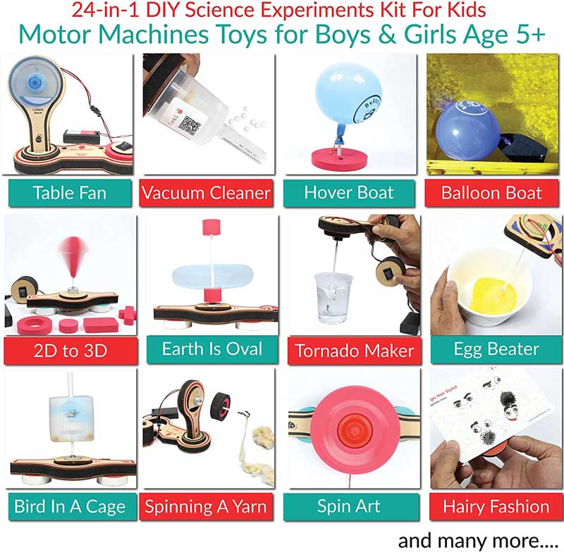 Bộ lắp ráp 20 thí nghiệm khoa học, điện tử ButterflyEduFields Electric Motor kit - 20+ Science Experiments Electronics kit for Kids - DIY STEM Educational Learning Science Toys for 5 6 7 8 9 10 Years Old Boys and Girls