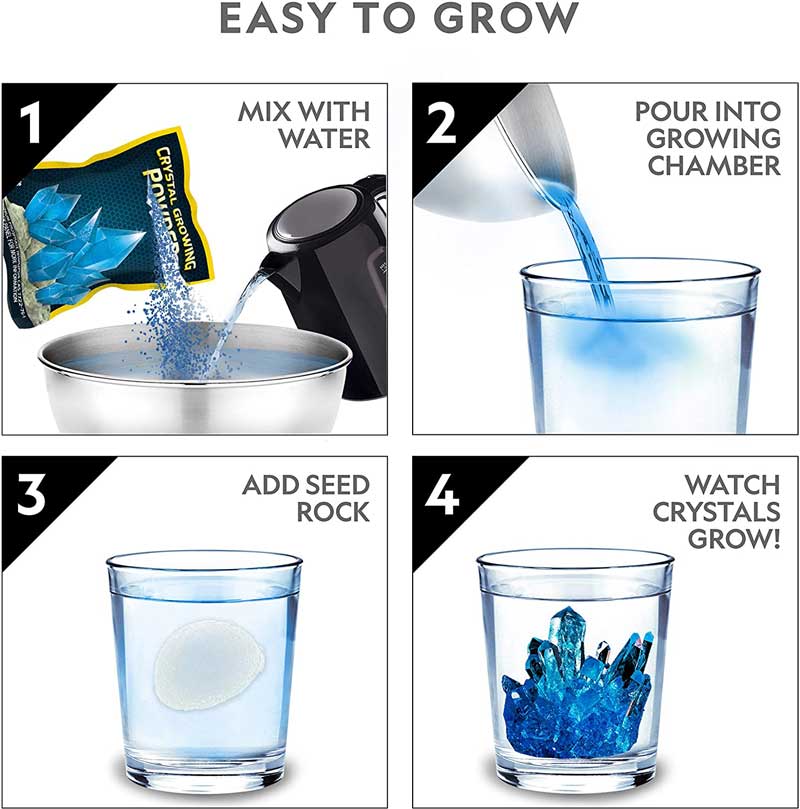 Bộ nuôi trồng tinh thể kèm đế đèn chính hãng NATIONAL GEOGRAPHIC Mega Crystal Growing Lab – Grow 6 Vibrant Crystals Fast (3-4 Days), with Light-Up Display Stand, Learning Guide, & 4 Genuine Crystal Specimens, an Amazon Exclusive Science Kit