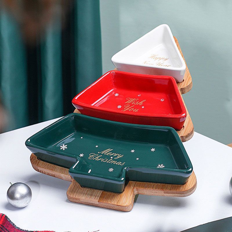 Khay đựng thức ăn hình cây thông noel Christmas ceramic tray