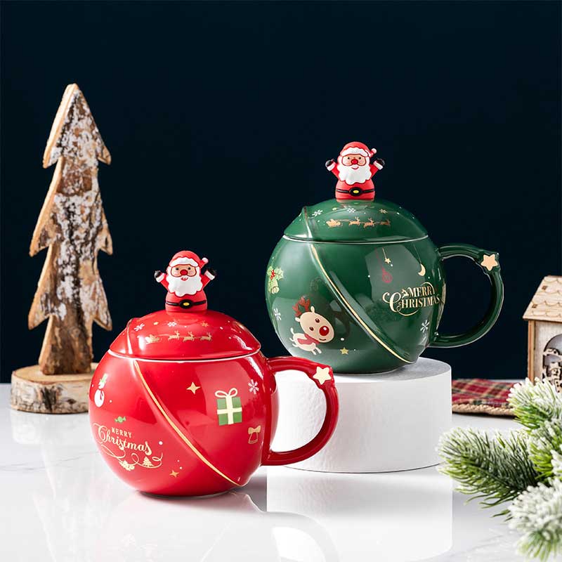 Quà tặng giáng sinh, ly sứ hình tròn nắp hình Ông Già Noel