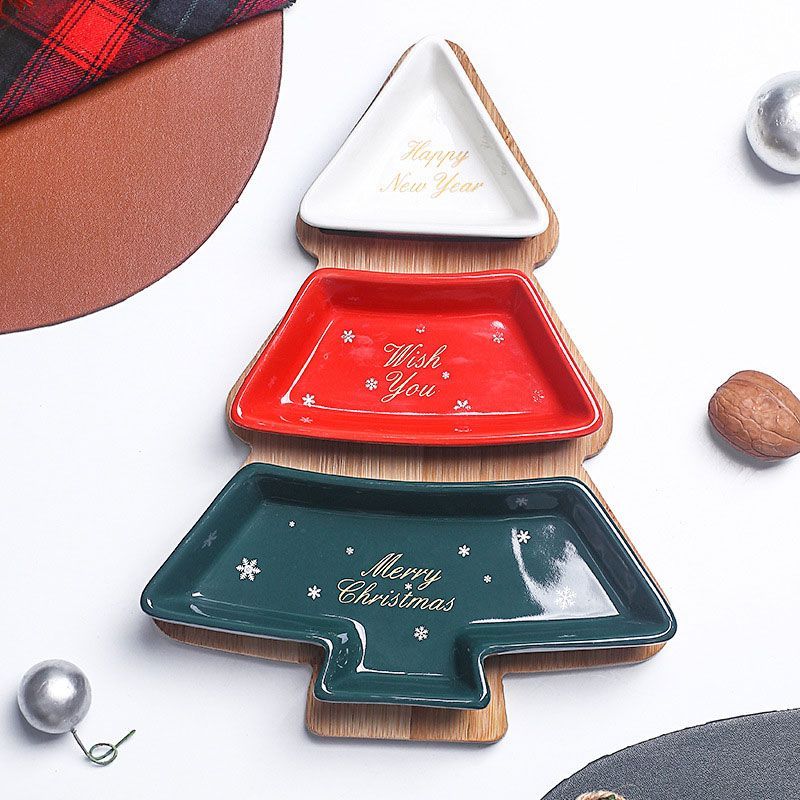 Khay đựng thức ăn hình cây thông noel Christmas ceramic tray