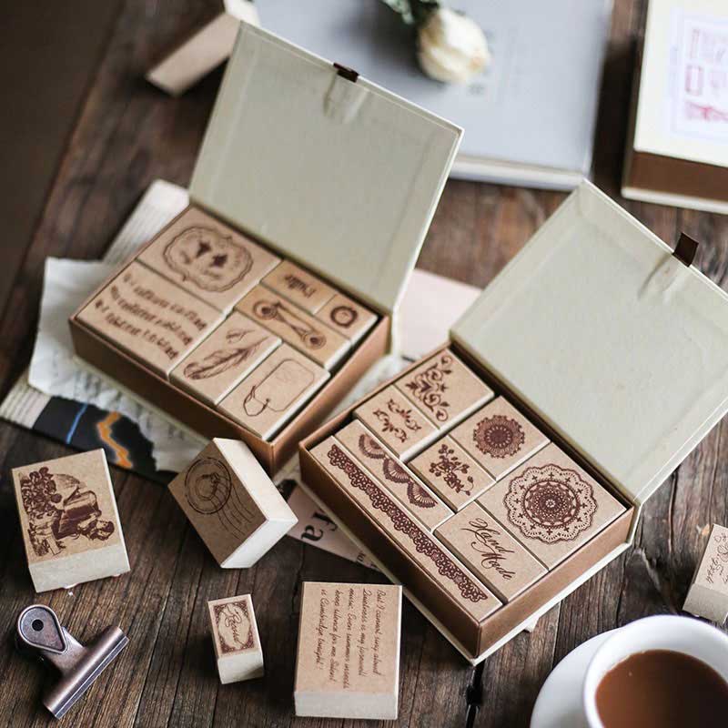 BỘ DẤU GỖ TRANG TRÍ PHONG CÁCH CỔ ĐIỂN RETRO VINTAGE WOODEN STAMP DIY DECORATION STAMP