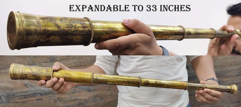 Kính viễn vọng phong cách cướp biển trung cổ kèm bao da khâu tay Rare Brass Telescope with Handstitched Leather Case