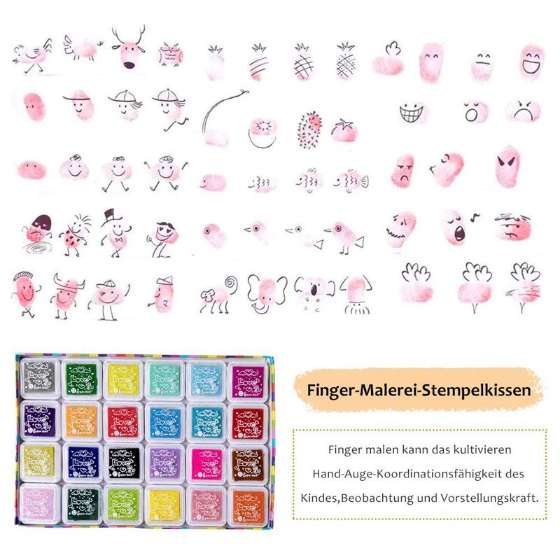 Bộ 24 Màu Tampon Mực Đóng Dấu (Fingerprint Ink pad Set, Inkpad for Finger Print, Rubber Art Craft Stamp, Non-Toxic Stamp Ink Pads, 24 Colors)