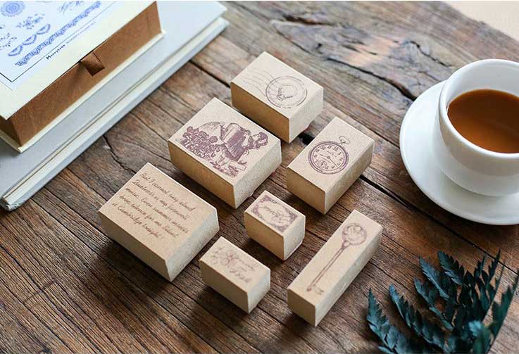 BỘ DẤU GỖ TRANG TRÍ PHONG CÁCH CỔ ĐIỂN RETRO VINTAGE WOODEN STAMP DIY DECORATION STAMP